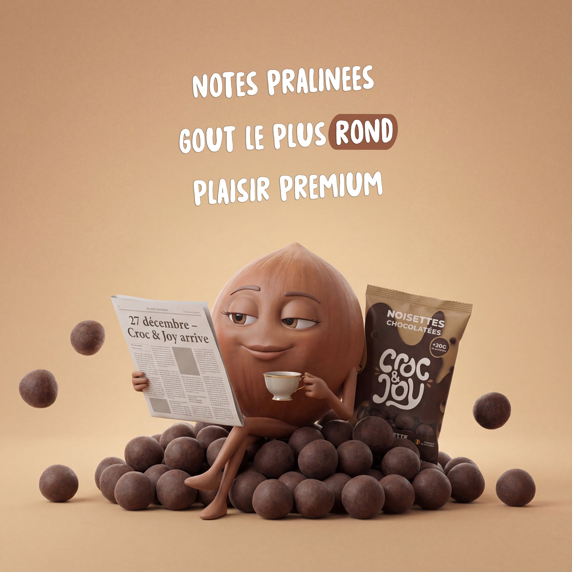 Noisettes chocolat noir 80% cacao - 28g protéines, 0 sucre ajouté